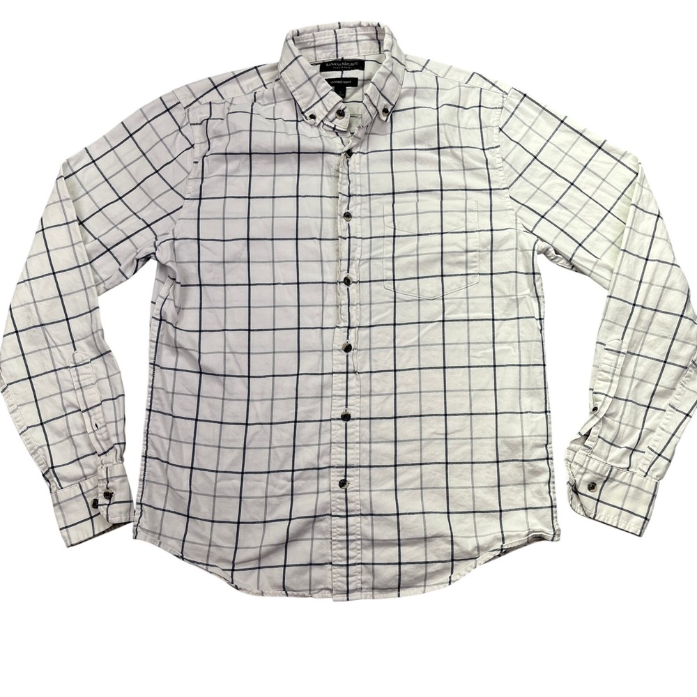 Banana Republic White Button-Down Shirt with Navy White Slim Untucked